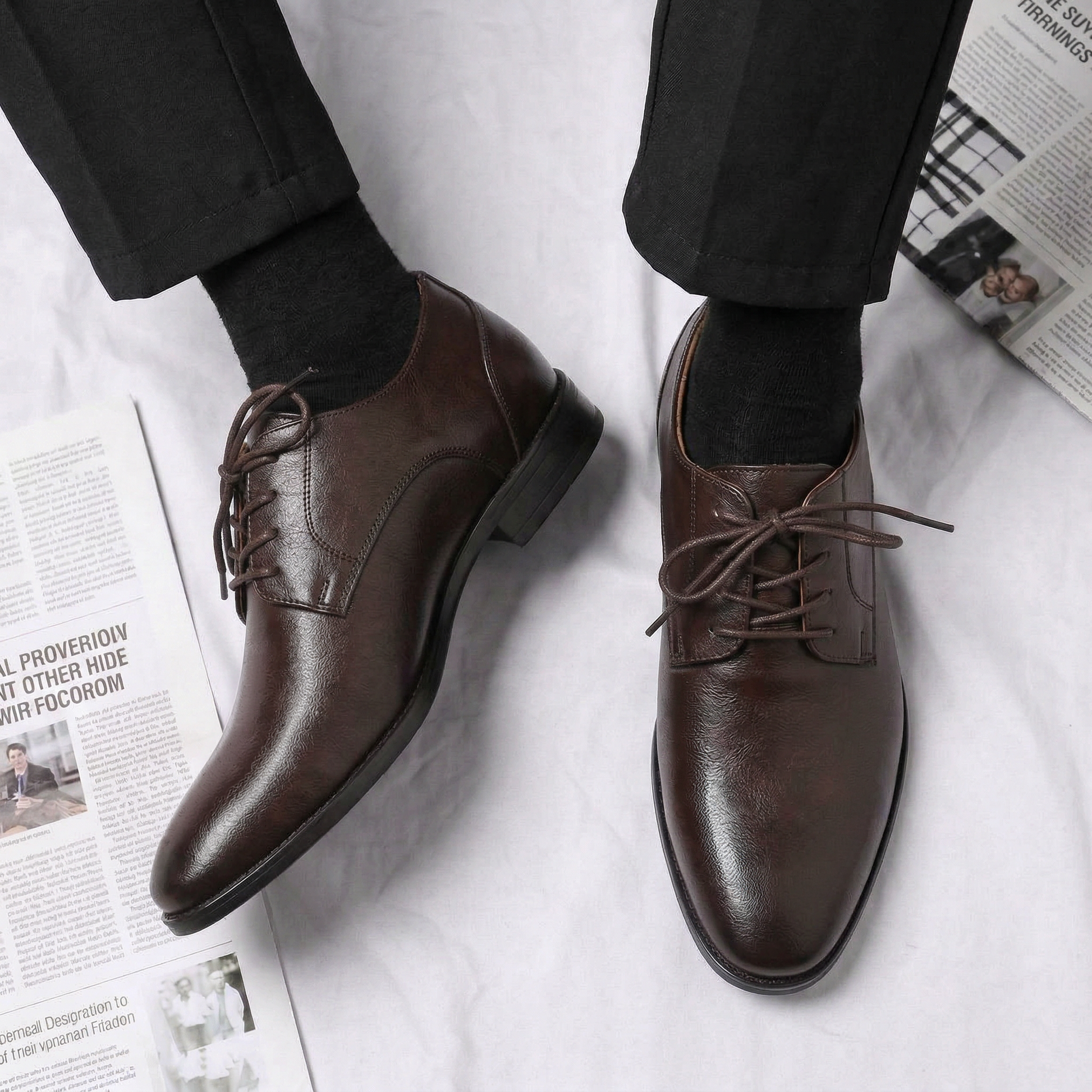 Height Increasing Brown Leather Conglet Chunky Derby Shoes