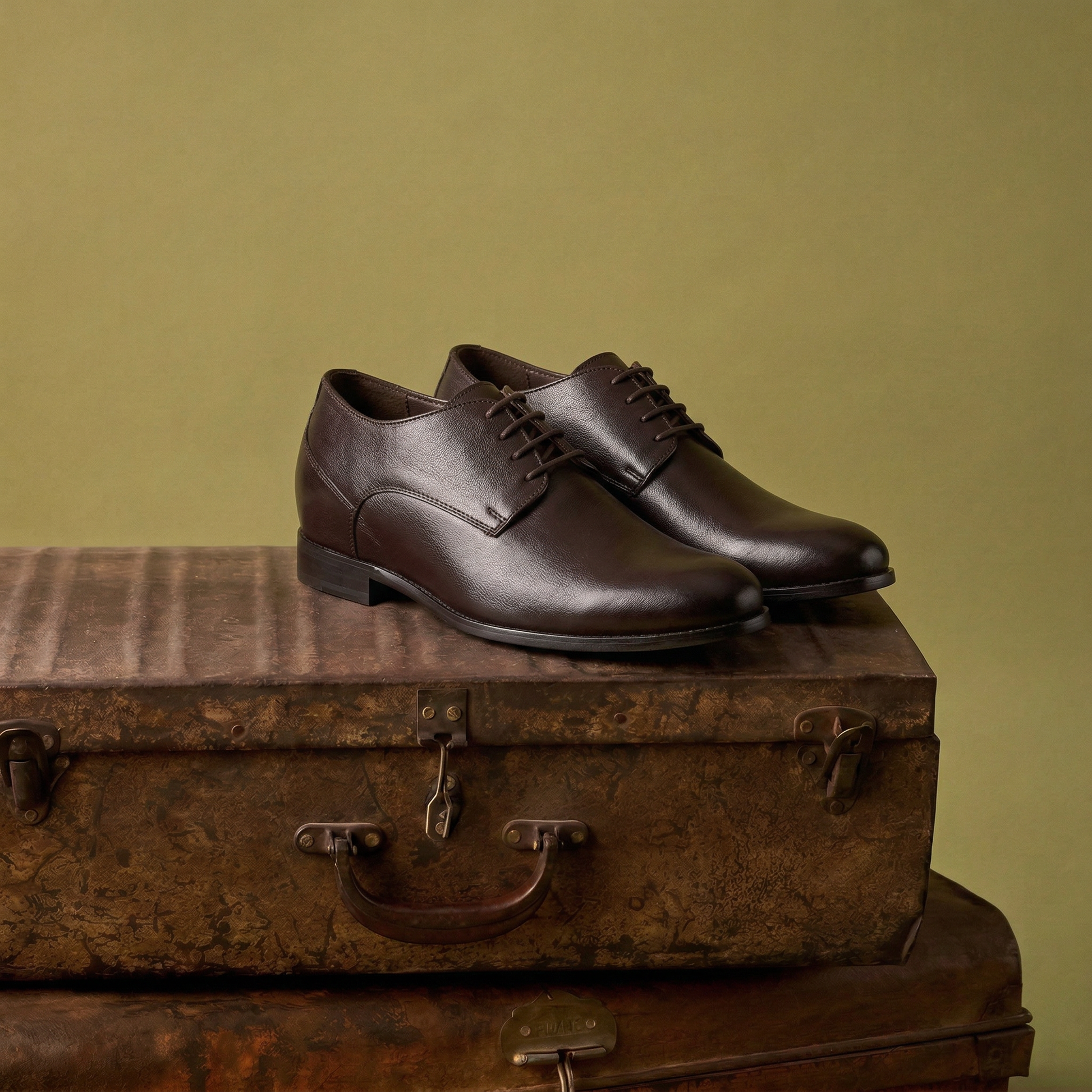 Height Increasing Brown Leather Conglet Chunky Derby Shoes