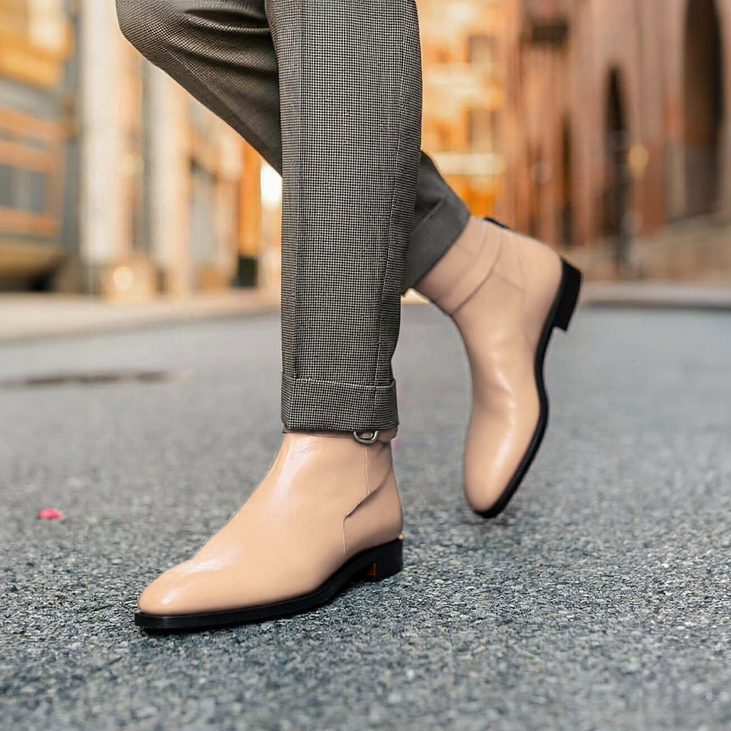 Cream Leather Amarante Slip On Jodhpur Boots