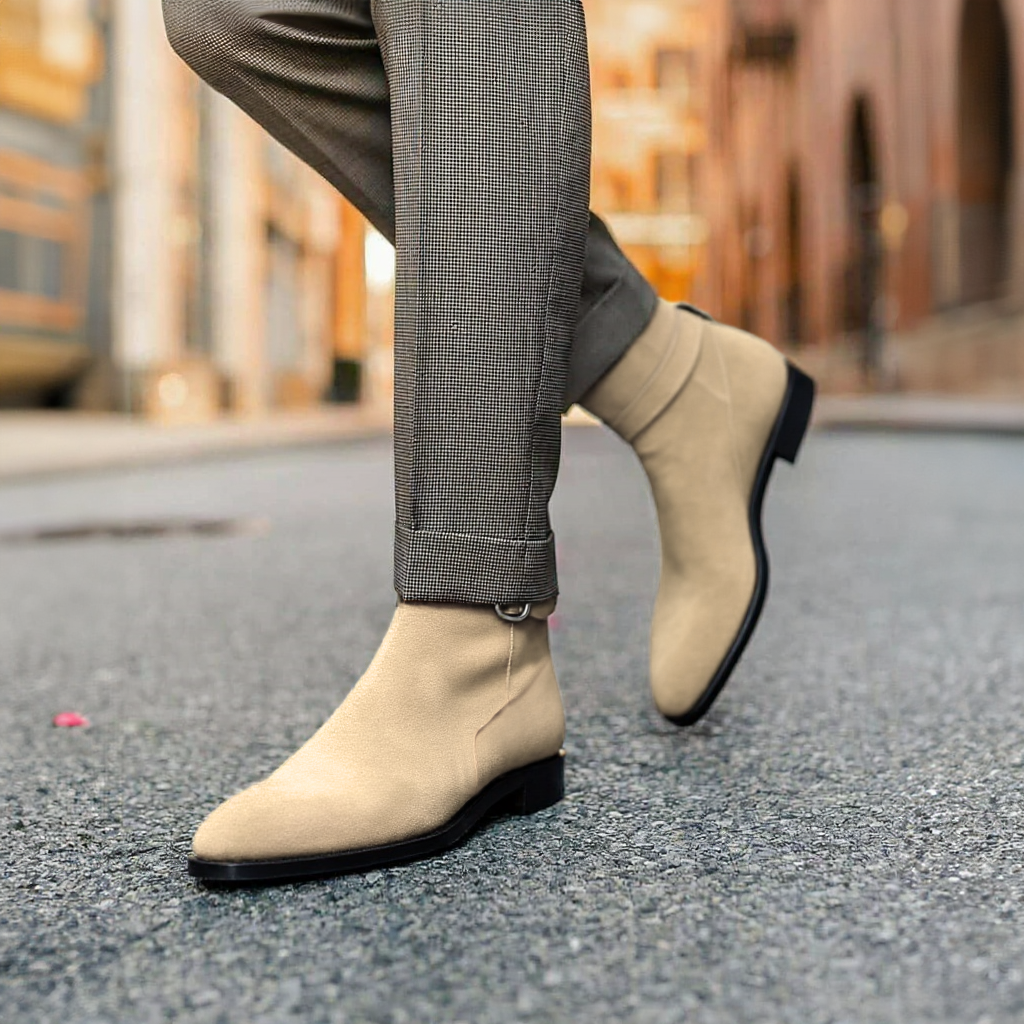 Cream Suede Leather Amarante Slip On Jodhpur Boots