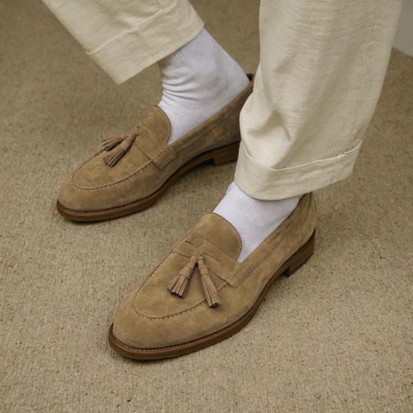 Cream Suede Belize Chunky Tassel Loafers - With Track Soles - AW24