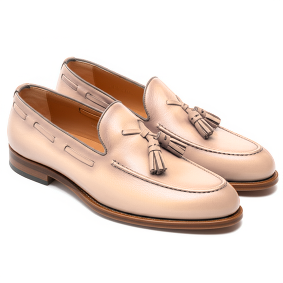 Cream Leather Barbican Tassel Loafers