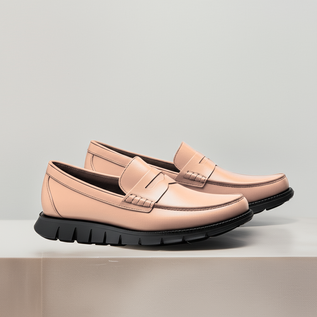 Cream Leather Evarado Penny Loafers with Black Hybrid Sole - SS23