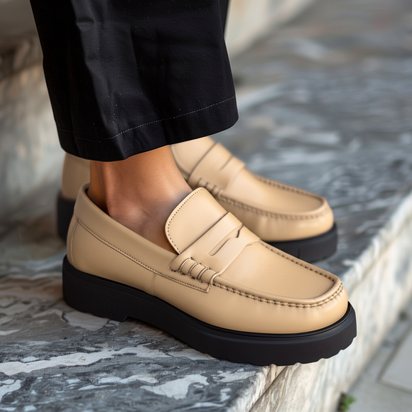 Cream Leather Aristide With Thick Sole Loafers