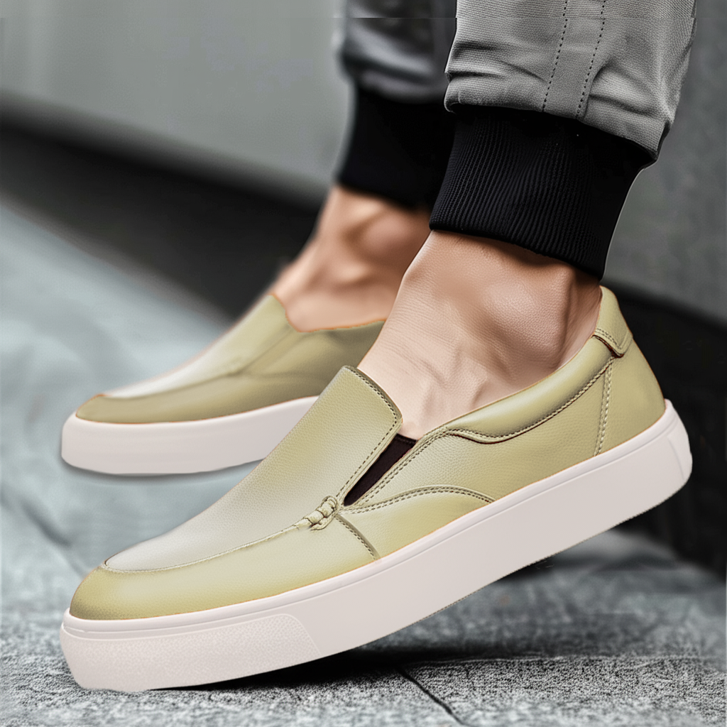 Cream Leather Wheat Whisper Slip On Sneakers  - Summer 2024 Collection