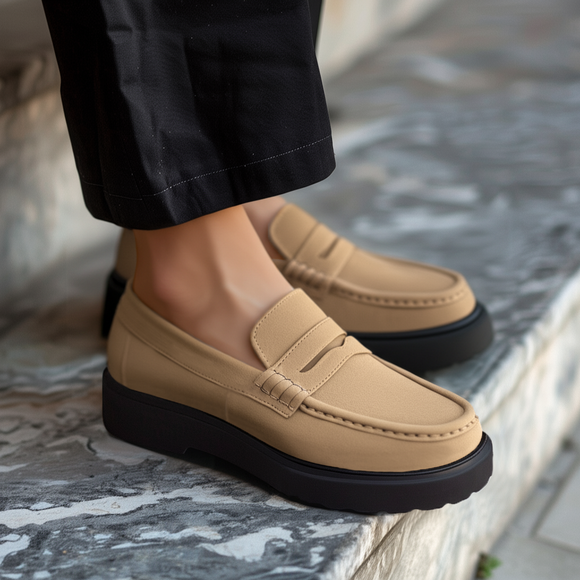 Cream Suede Leather Aristide With Thick Sole Loafers