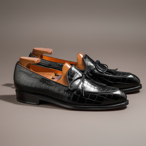 Black Croc Print Leather Leather Yukon Loafers