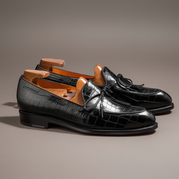 Black Croc Print Leather Leather Yukon Loafers