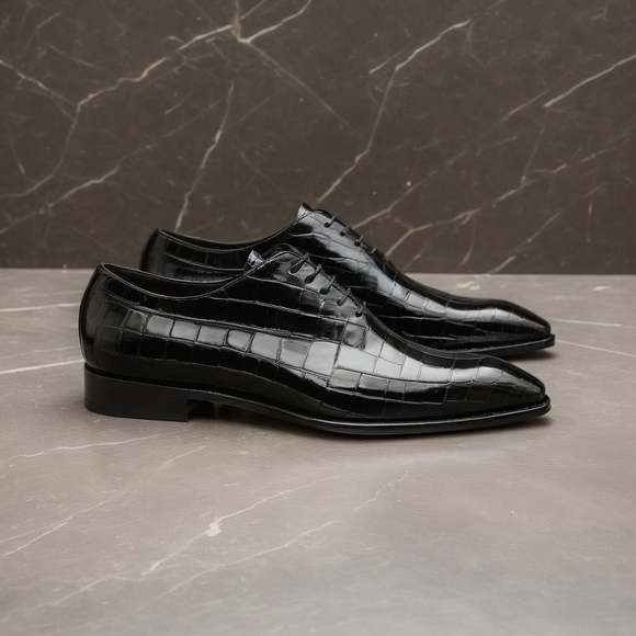 Black Croc Leather Nandes Oxford Shoes