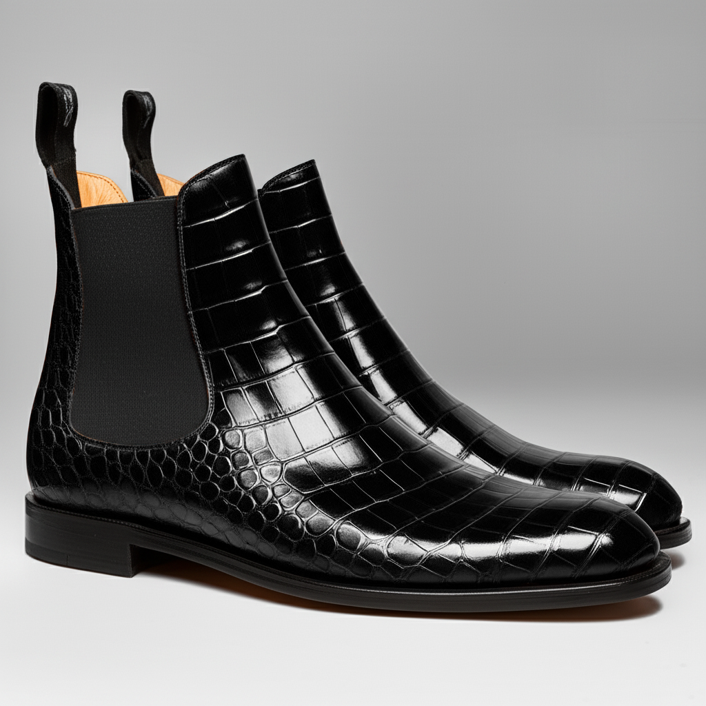 Black Croc Print Leather Celso Chelsea Boot