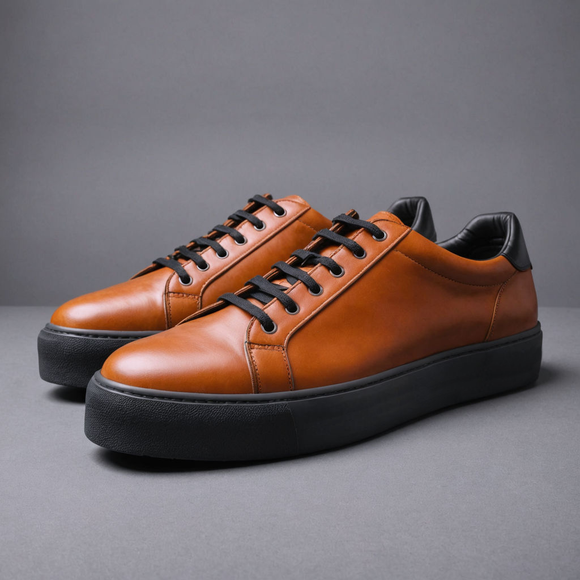 Tan Leather Diletto With Thick Black Sole Sneakers