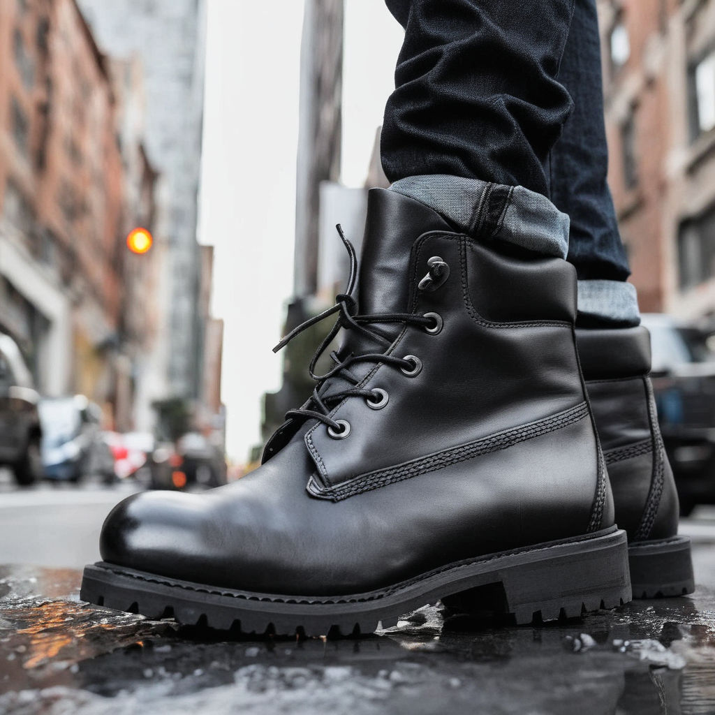 Black Leather Appoggio Ankle Rugged Lace Up Combat Hiking Boots with C ...