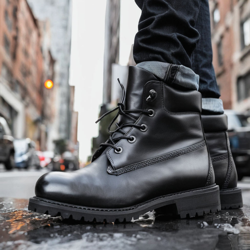 Black Croc Print Leather Appoggio Ankle Rugged Lace Up Combat Hiking B Costoso Italiano