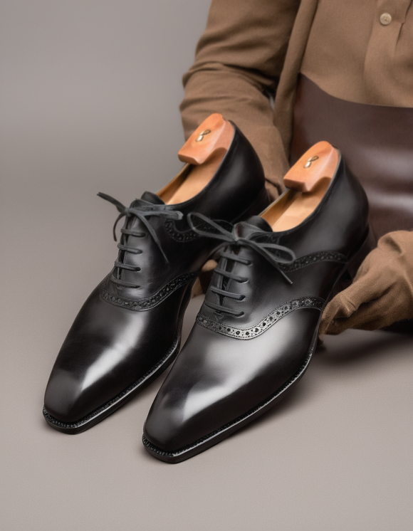 Black Leather Kratio Brogue Oxfords - Formal Shoes