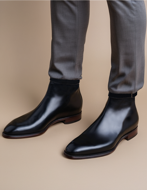 Black Leather Cracio Slip On Jodhpur Boots