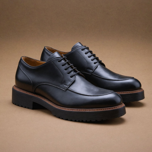 Black Leather Orion Chunky Derby Shoes - SS23