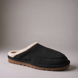 Black Suede Leather Eliana Fur Lined Slippers