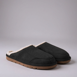 Black Suede Leather Eliana Fur Lined Slippers