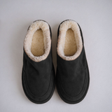 Black Suede Leather Eliana Fur Lined Slippers