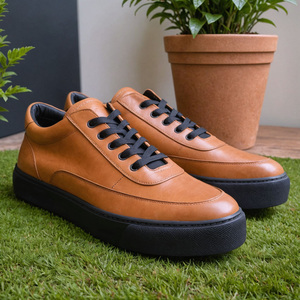 Tan Leather Dionigi With Thick Black Sole Sneakers