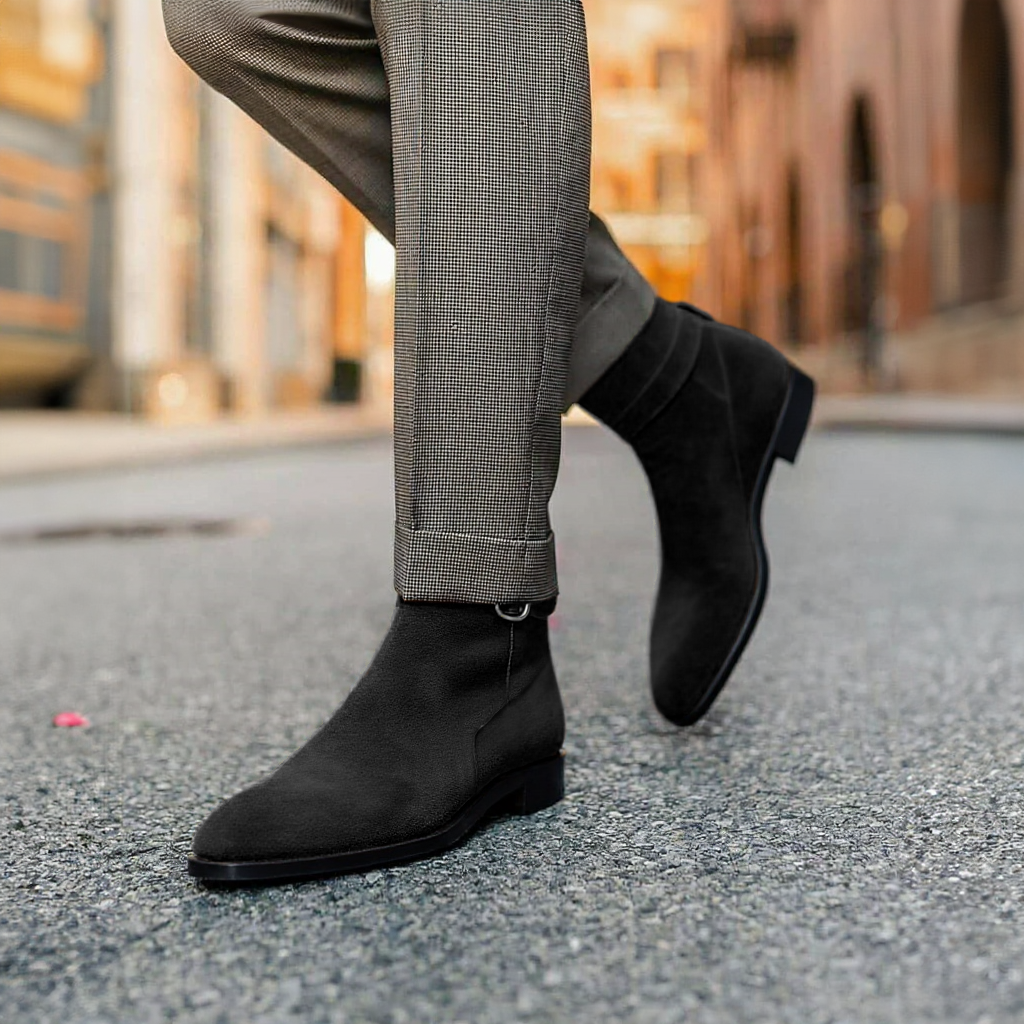 Black Suede Leather Amarante Slip On Jodhpur Boots