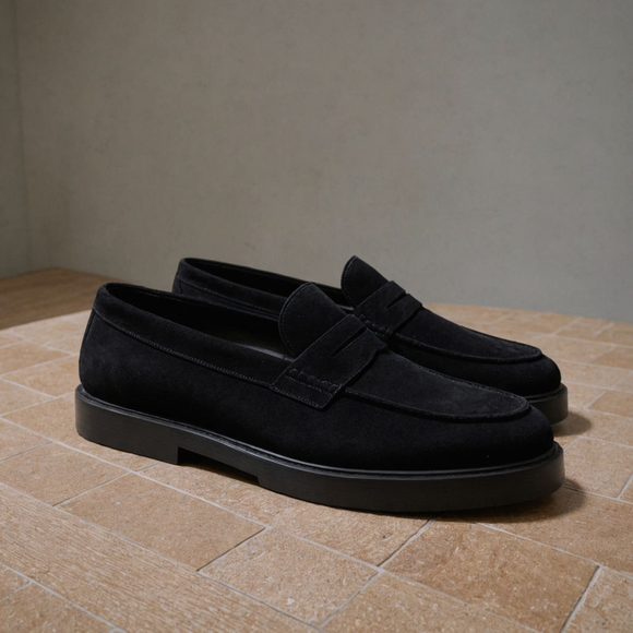 Black Suede Leather Gaspare With Thick Sole Loafers