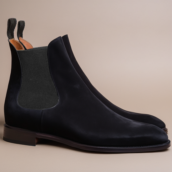 Flat Feet Shoes - Black Suede Leather Fenland Slip On Chelsea Boots with Arch Support