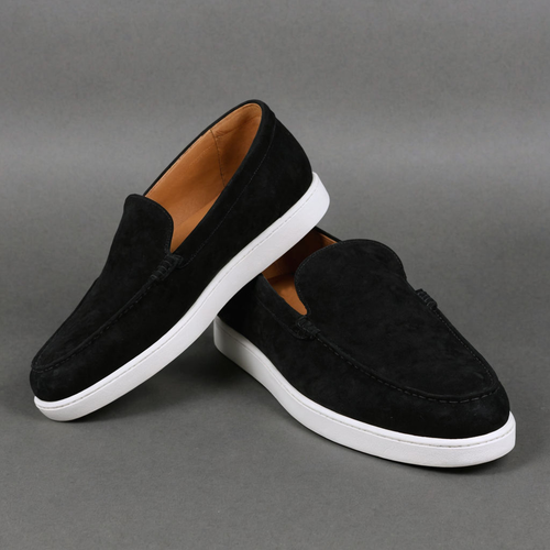 Black Suede Leather Magnus Slip On Sneakers