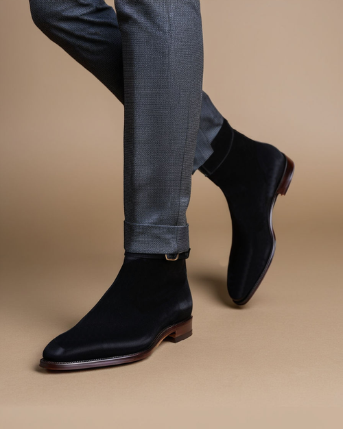 Black Suede Leather Amarante Slip On Jodhpur Boots