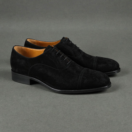 Black Suede Leather Woodford Balmoral Toe Cap Oxfords - Formal Shoes