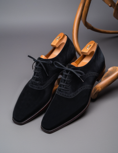 Black Suede Leather Kratio Brogue Oxfords - Formal Shoes