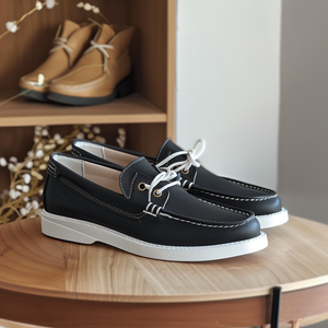 Black Lorenzo Boat Shoes with White Sole