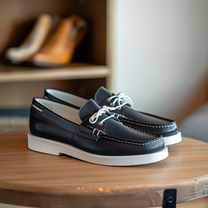 Black Luigi Boat Shoes with White Sole