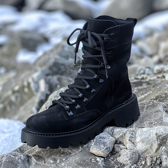 Black Nubuck Leather Cosimo Combat Boot