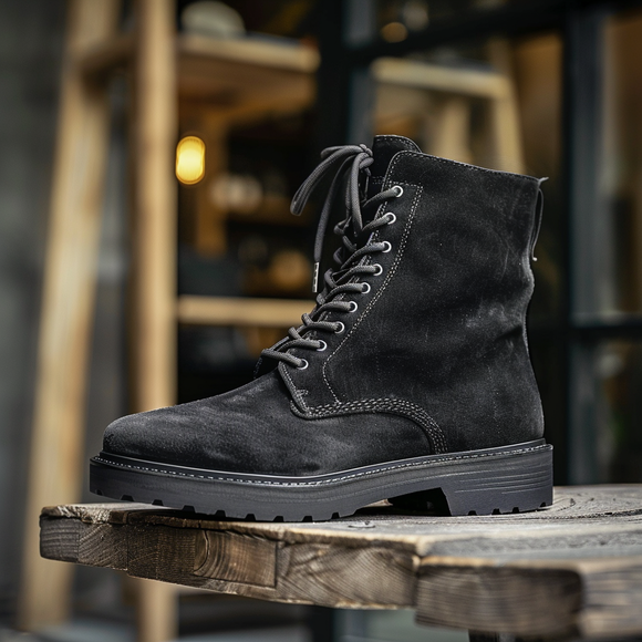 Black Nubuck Leather Biagio Combat Boot