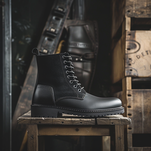 Black Nubuck Leather Bruno Combat Boot