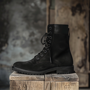 Black Nubuck Leather Carmelo Combat Boot