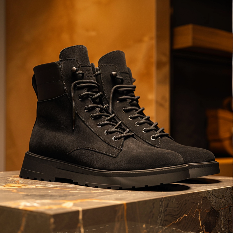 Black Suede Leather Elvio Combat Boot