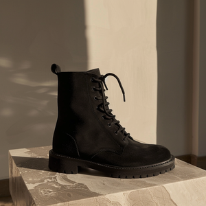 Black Nubuck Leather Ciro Combat Boot