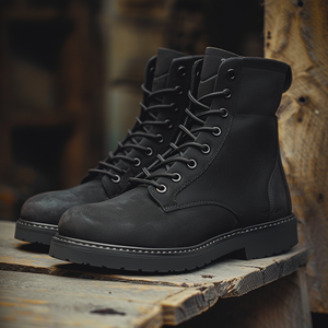 Black Nubuck Leather Clemente Combat Boot