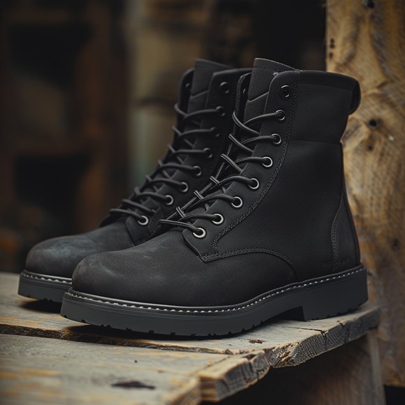 Black Nubuck Leather Clemente Combat Boot