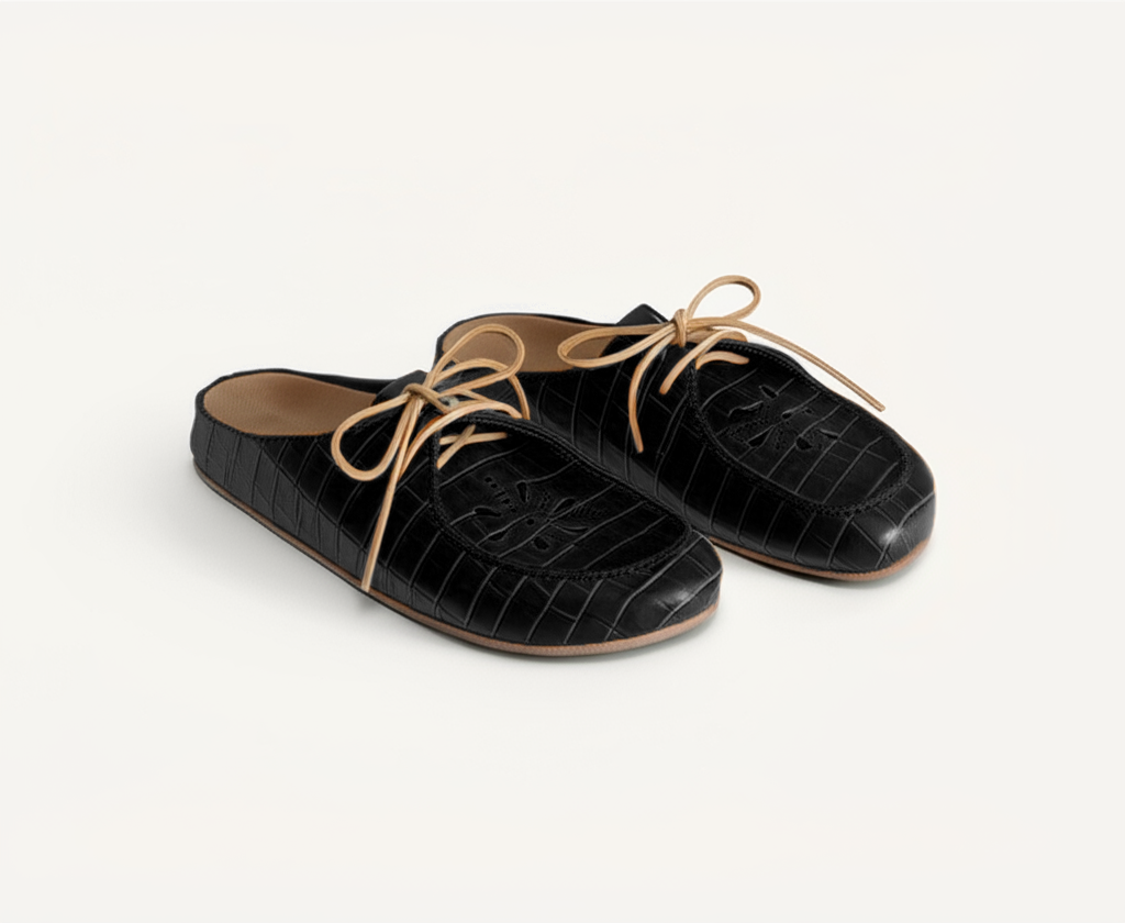 Black Croc Print Leather Opale Mule