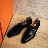 Black Leather Algarve Single Monk Straps - AW24