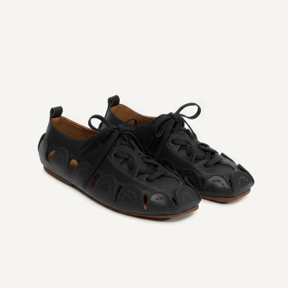 Black Leather Amigo Lace-Up Sneakers