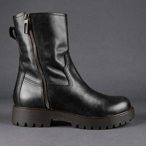 Black Leather Massimiliano With Thick Sole Zipper Boots