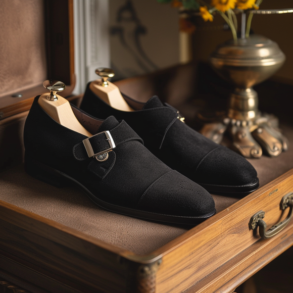 Black Nubuck Leather Matteo Monk Straps