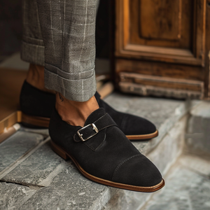 Black Nubuck Leather Nazzareno Monk Straps