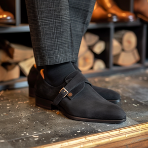 Black Nubuck Leather Lorenzo Monk Straps