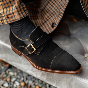 Black Nubuck Leather Luca Monk Straps