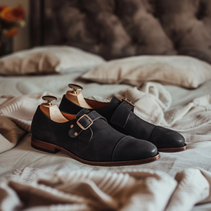 Black Nubuck Leather Luciano Monk Straps